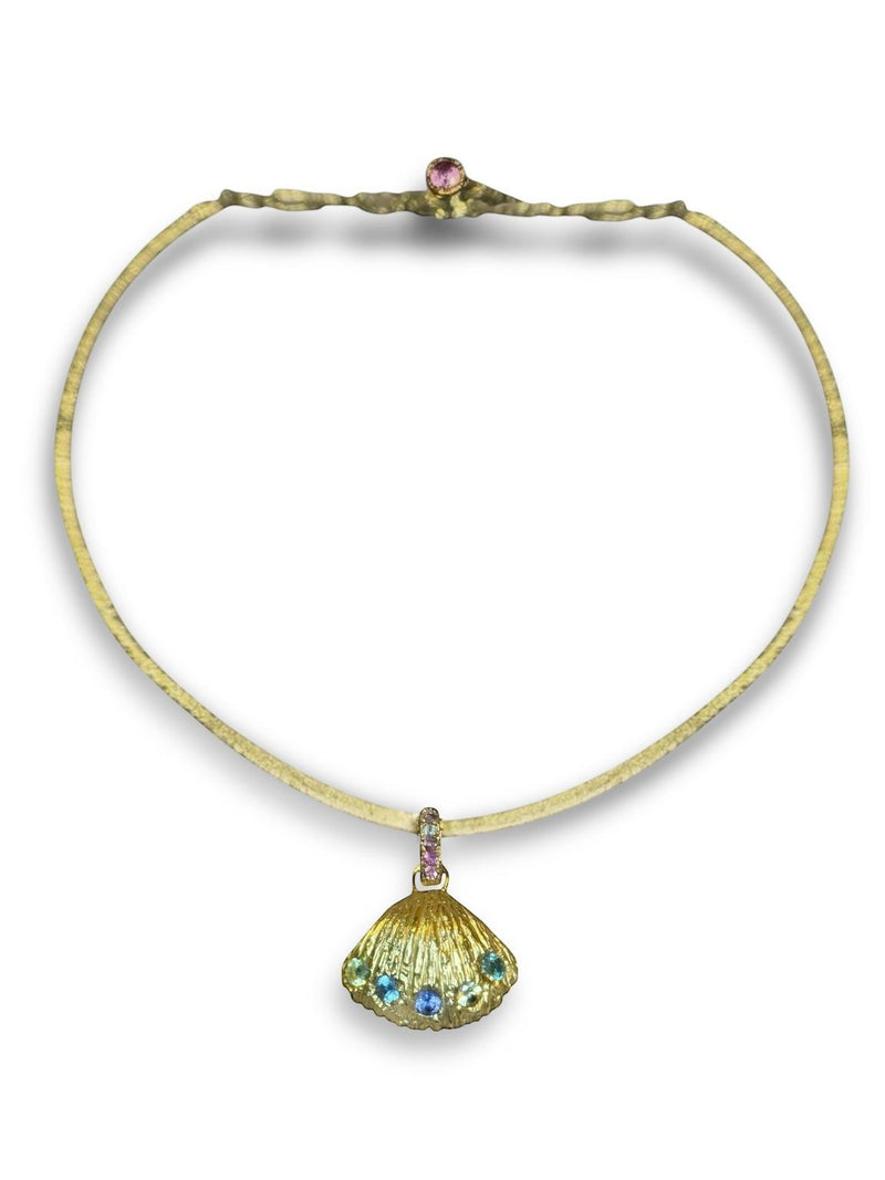 Sea Shell Necklace with Sapphires 18 Ct Gold