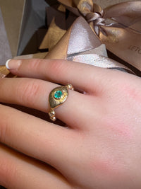 Colombian Emerald Eye Ring with Diamonds 18 Ct Yellow Gold (Available online and also to View in Person at Stardust, London 101 Walton Street)