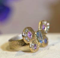 Pastel Butterfly Queen Sapphires and Diamonds Cocktail Ring 18 Ct Gold
