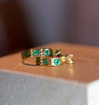 Colombian Emerald Semi Hoops in 18 ct Gold (Pair)