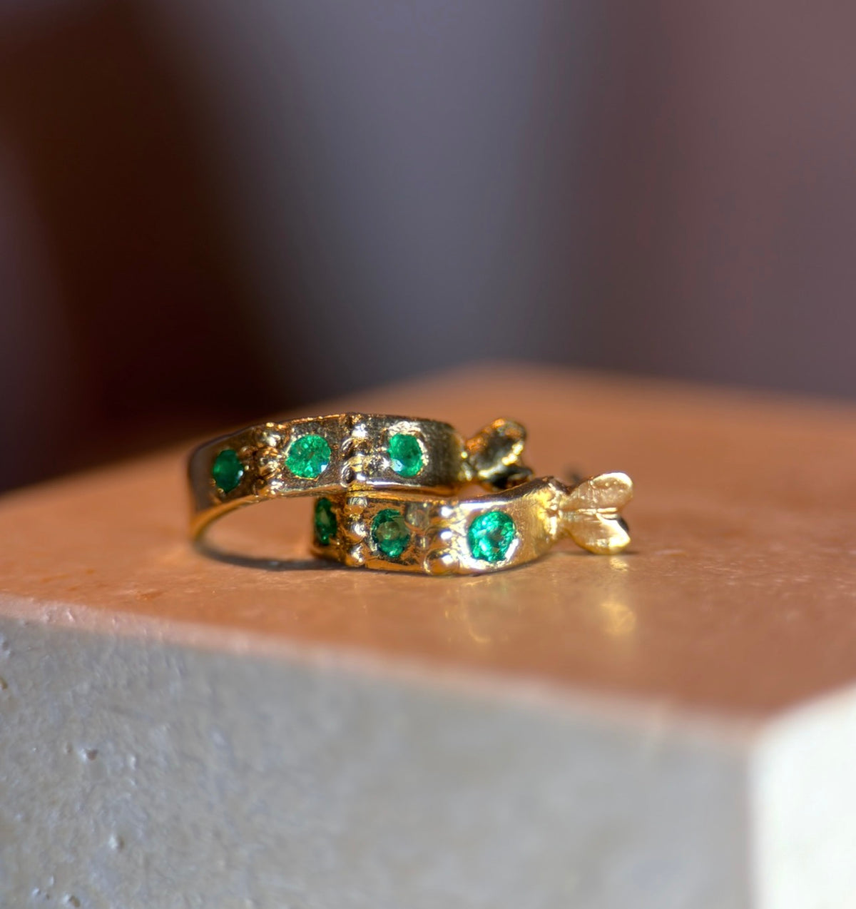 Colombian Emerald Semi Hoops in 18 ct Gold (Pair)