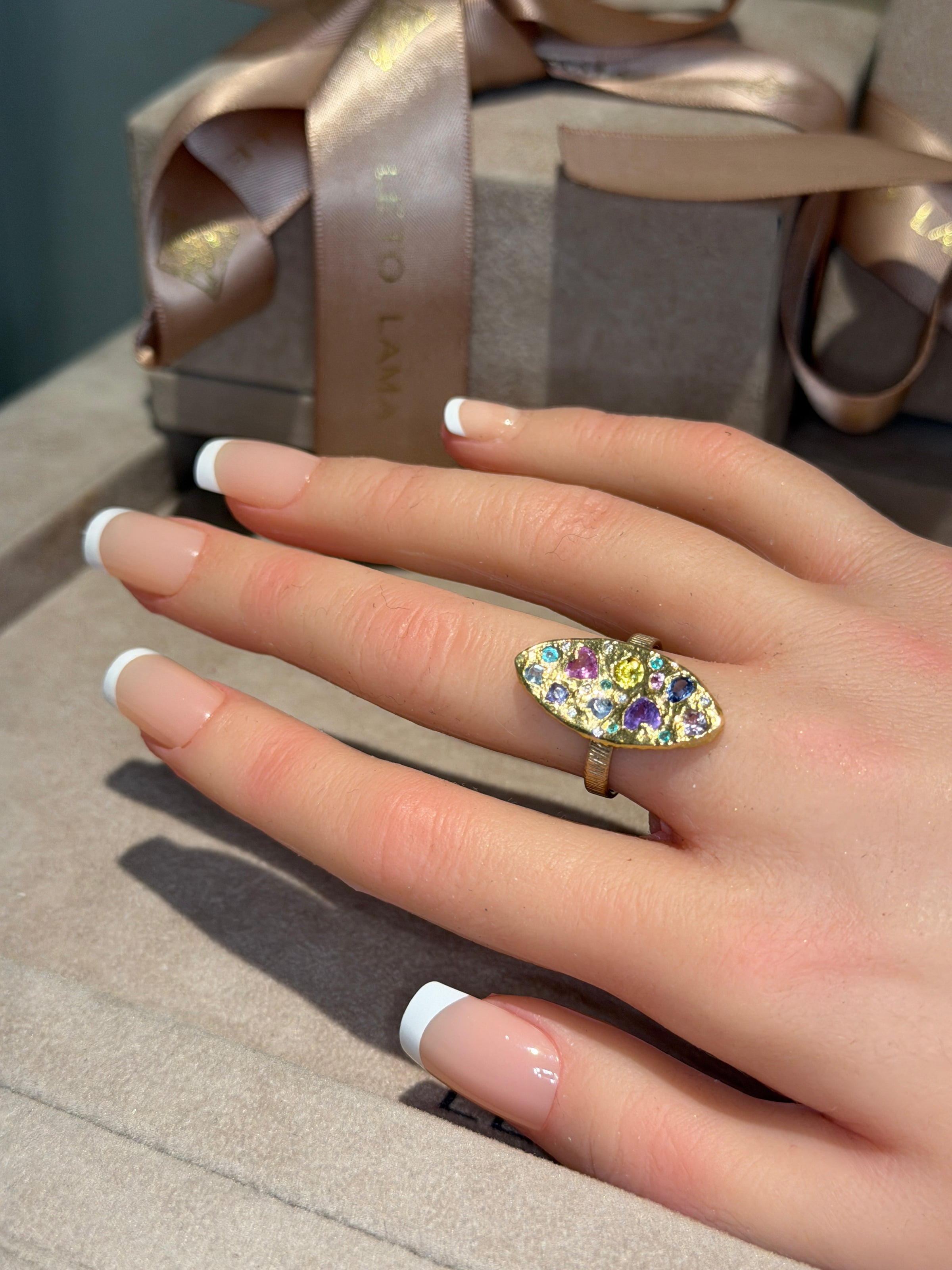 Marquise Pastel Abstract Cocktail of Joy Ring Sapphires, Paraibas, Diamonds 18 Ct Gold