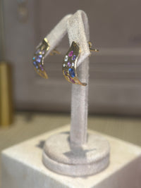 Abstract Art Semi Hoop Earrings with Sapphires in 18 Ct Gold