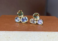 Puzzle Studs Abstract Sapphires 18 Ct Gold Bezel (Pair)