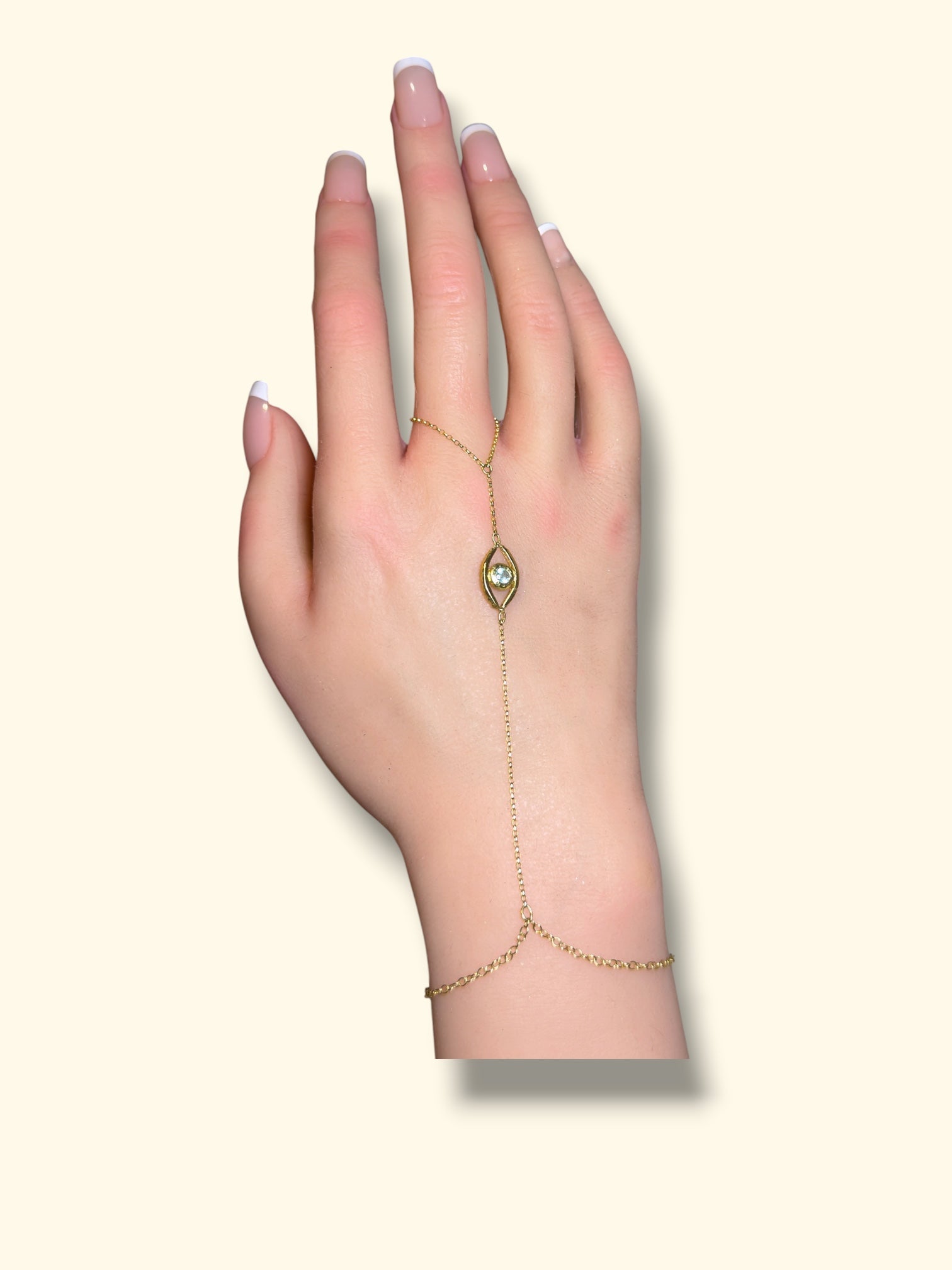 Hand Finger Chain Bracelet Paraiba Tourmaline Eye 18 Ct Yellow Gold