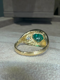 Chubby Cupid Band Colombian Emerald Heart Ring with Princess Diamonds 18 Ct Gold