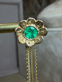 Flower Colombian Emerald Earrings 2 in 1 with removable fringe 18 Ct Gold