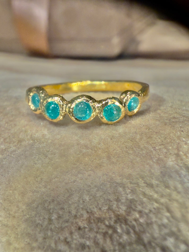 Bubbles Brazilian Neon Blue Paraiba Tourmaline Round Cabochons Bezel Band 18 Ct Gold