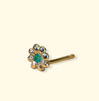 Baby Flower Colombian Emerald Stud (Single) 18 Ct Yellow Gold