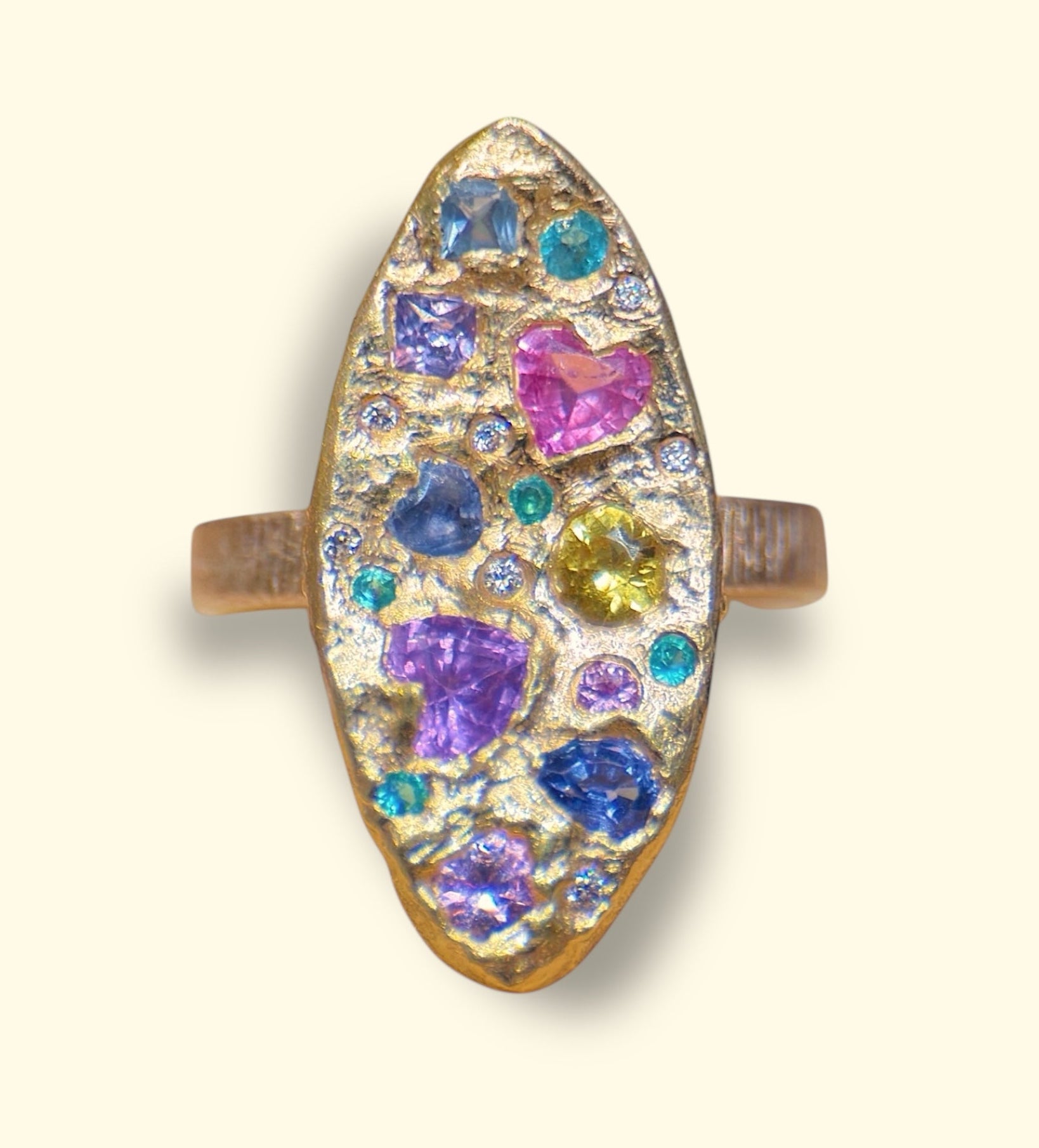 Marquise Pastel Abstract Cocktail of Joy Ring Sapphires, Paraibas, Diamonds 18 Ct Gold