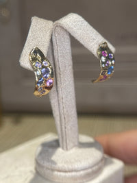 Abstract Art Semi Hoop Earrings with Sapphires in 18 Ct Gold