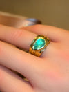2.5 Cts Paraiba Cabochon Cigar Ring Band 18 Ct Yellow Gold