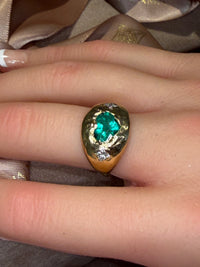Chubby Cupid Band Colombian Emerald Heart Ring with Princess Diamonds 18 Ct Gold