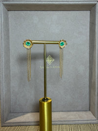 Flower Colombian Emerald Earrings 2 in 1 with removable fringe 18 Ct Gold