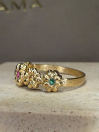 Microsculpted Flower Band Sapphires and Paraiba Tourmaline in 18 Ct Gold Ring (Available At Tomfoolery London)