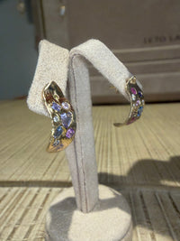 Abstract Art Semi Hoop Earrings with Sapphires in 18 Ct Gold