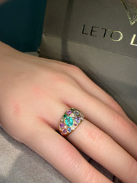 Sapphires and Diamonds Dome Ring 18 Ct Gold “Precious Garden”