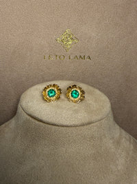 Flower Colombian Emerald Earrings 2 in 1 with removable fringe 18 Ct Gold