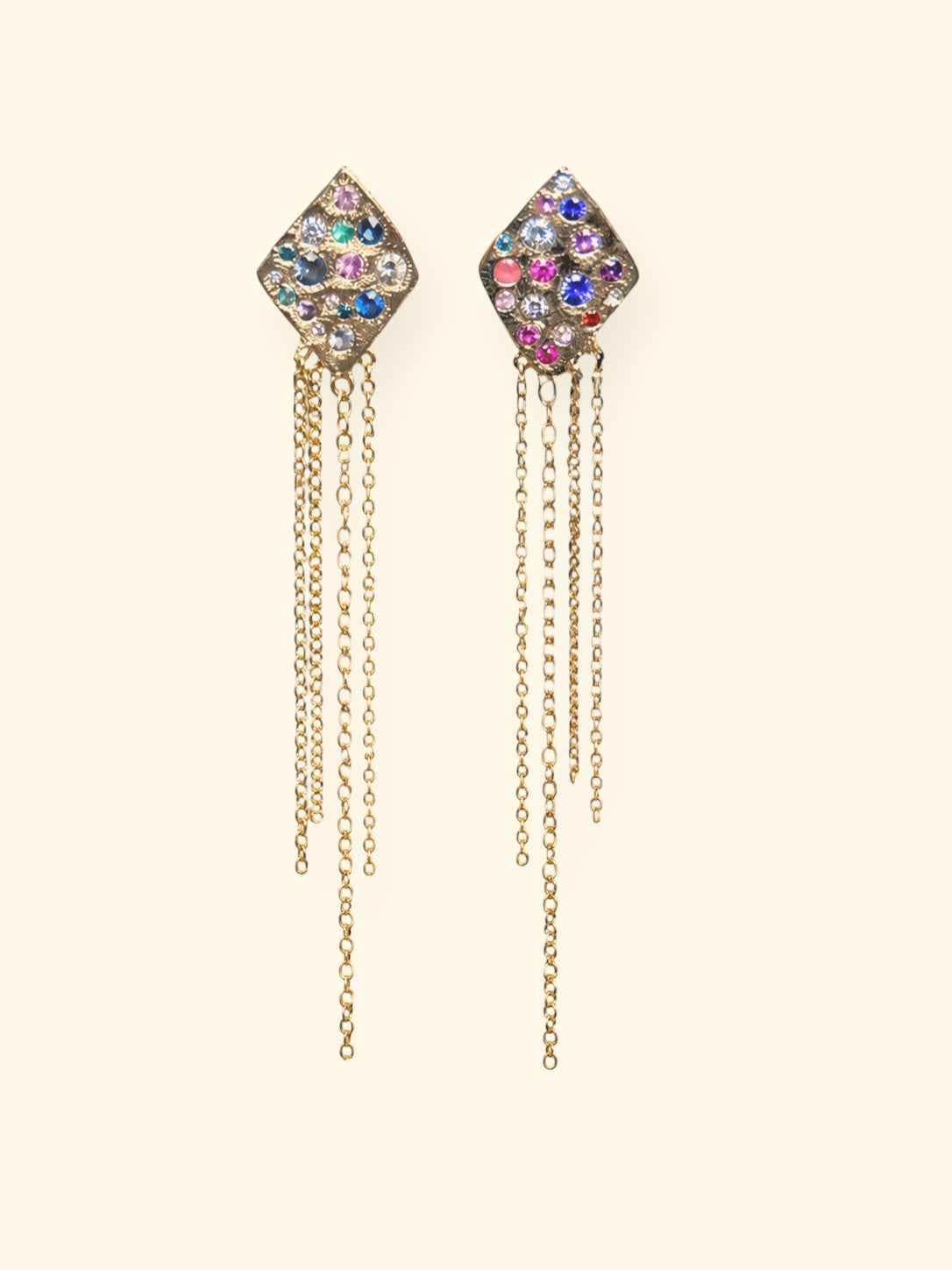 Mismatched Polka Dot Kites with Sapphires Diamonds Chain Earrings 18 Ct Gold
