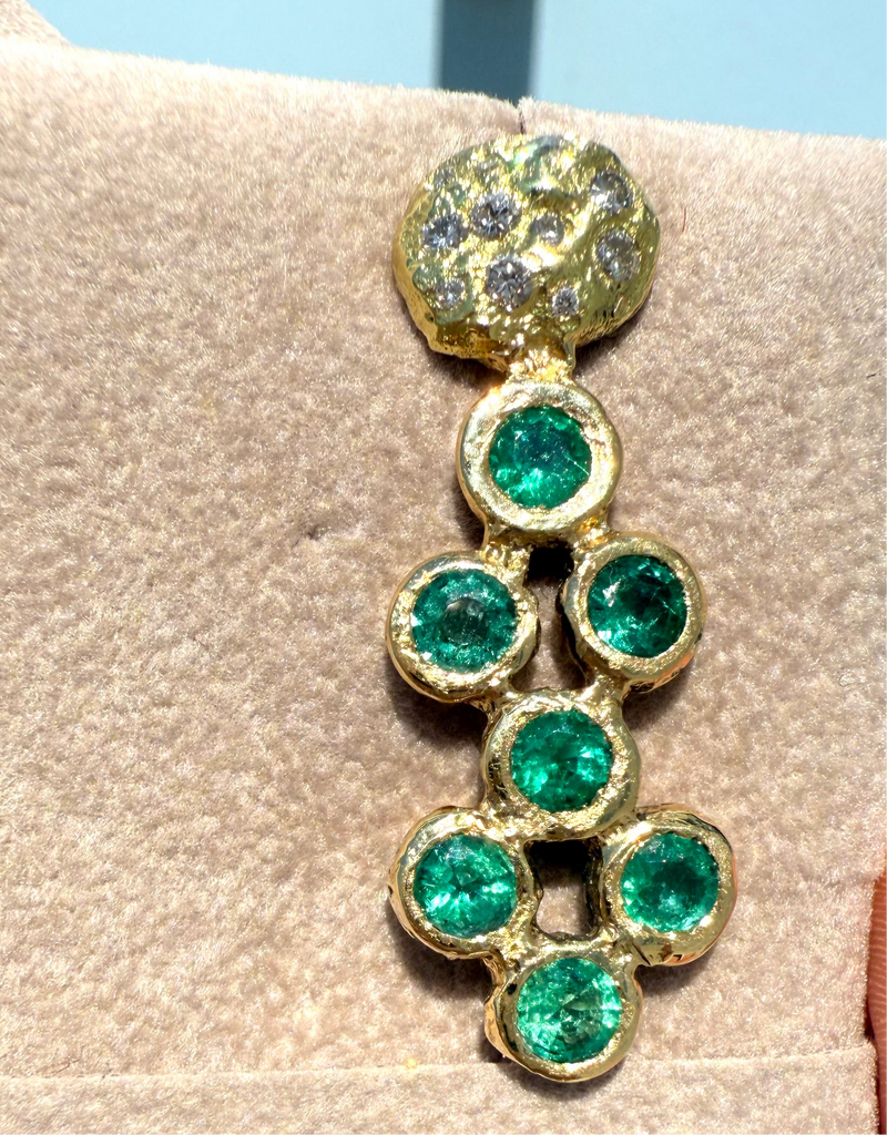 Pebbles Emerald Bezel Set Earrings with Diamonds 18 Ct Gold