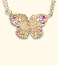 18 Ct Gold Butterfly Pastel Sapphires Necklace (Available at Tomfoolery)