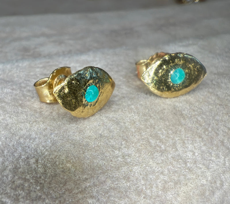 Brazilian Neon Blue Paraiba Tourmaline Princess Eye Stud Earrings (Pair)  (Available at Madlords, Paris)
