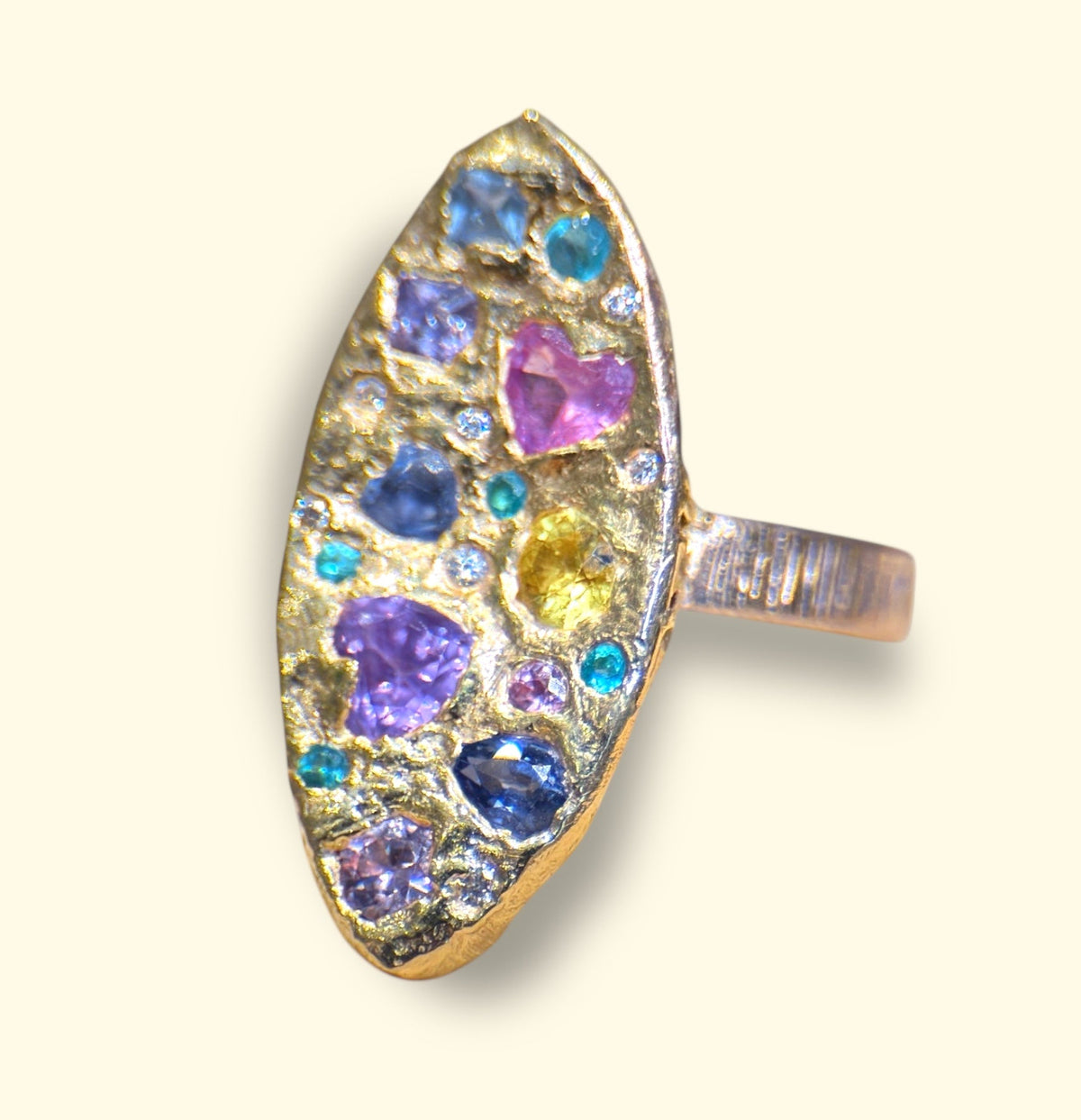 Marquise Pastel Abstract Cocktail of Joy Ring Sapphires, Paraibas, Diamonds 18 Ct Gold