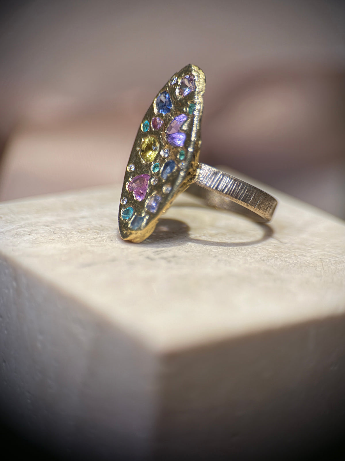 Marquise Pastel Abstract Cocktail of Joy Ring Sapphires, Paraibas, Diamonds 18 Ct Gold