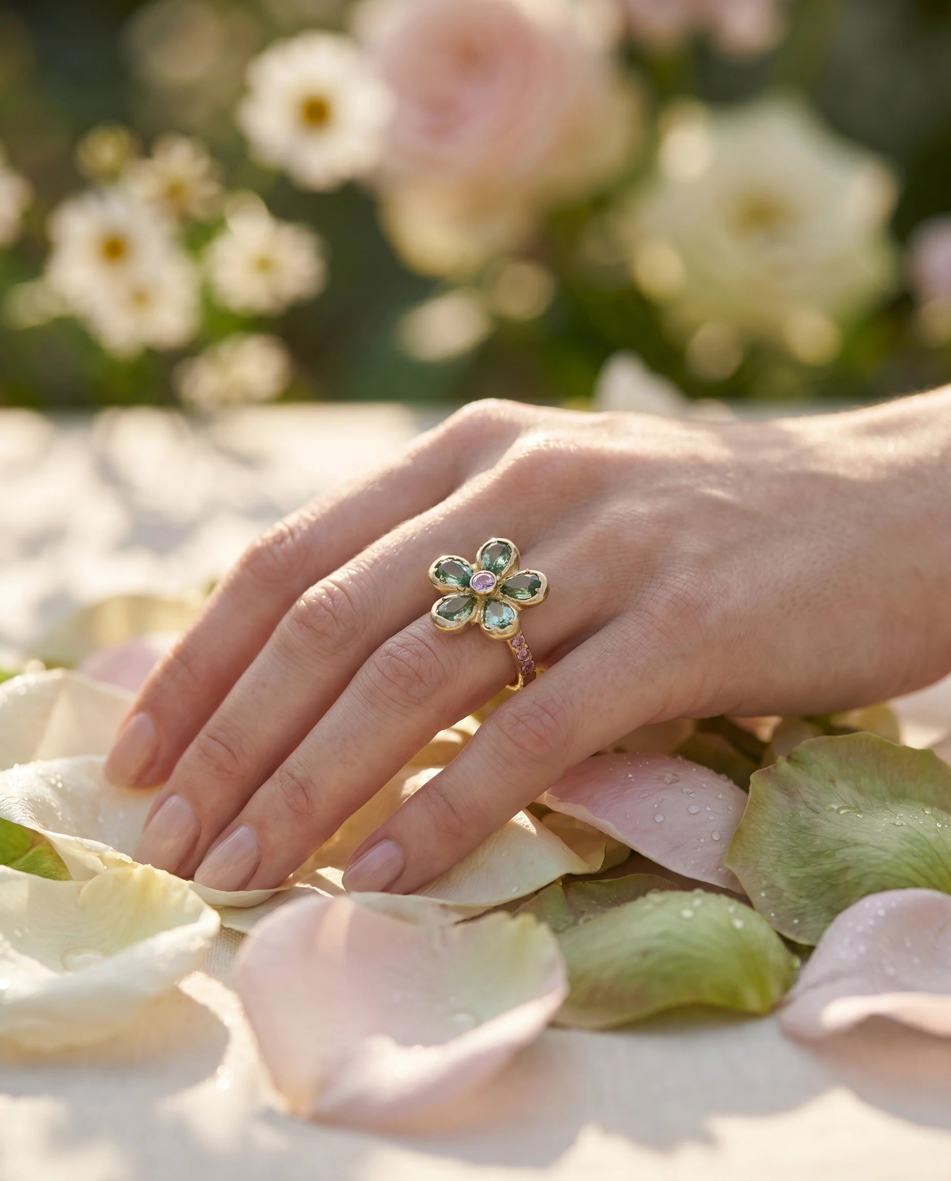 Blossom Sapphires Flower in 18ct Gold One of a kind (Try it at Stardust London, 101 Walton Street)