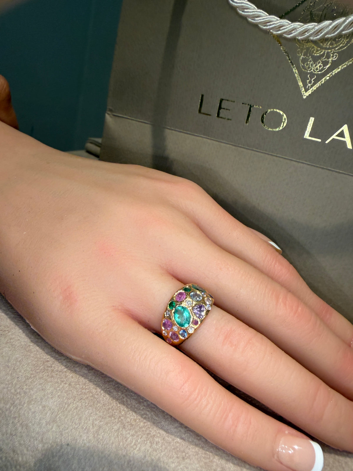 Sapphires and Diamonds Dome Ring 18 Ct Gold “Precious Garden”