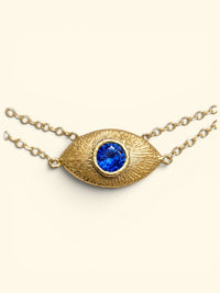 2 in 1 Blue Sapphire Eye Bracelet or Necklace 18 Ct Gold
