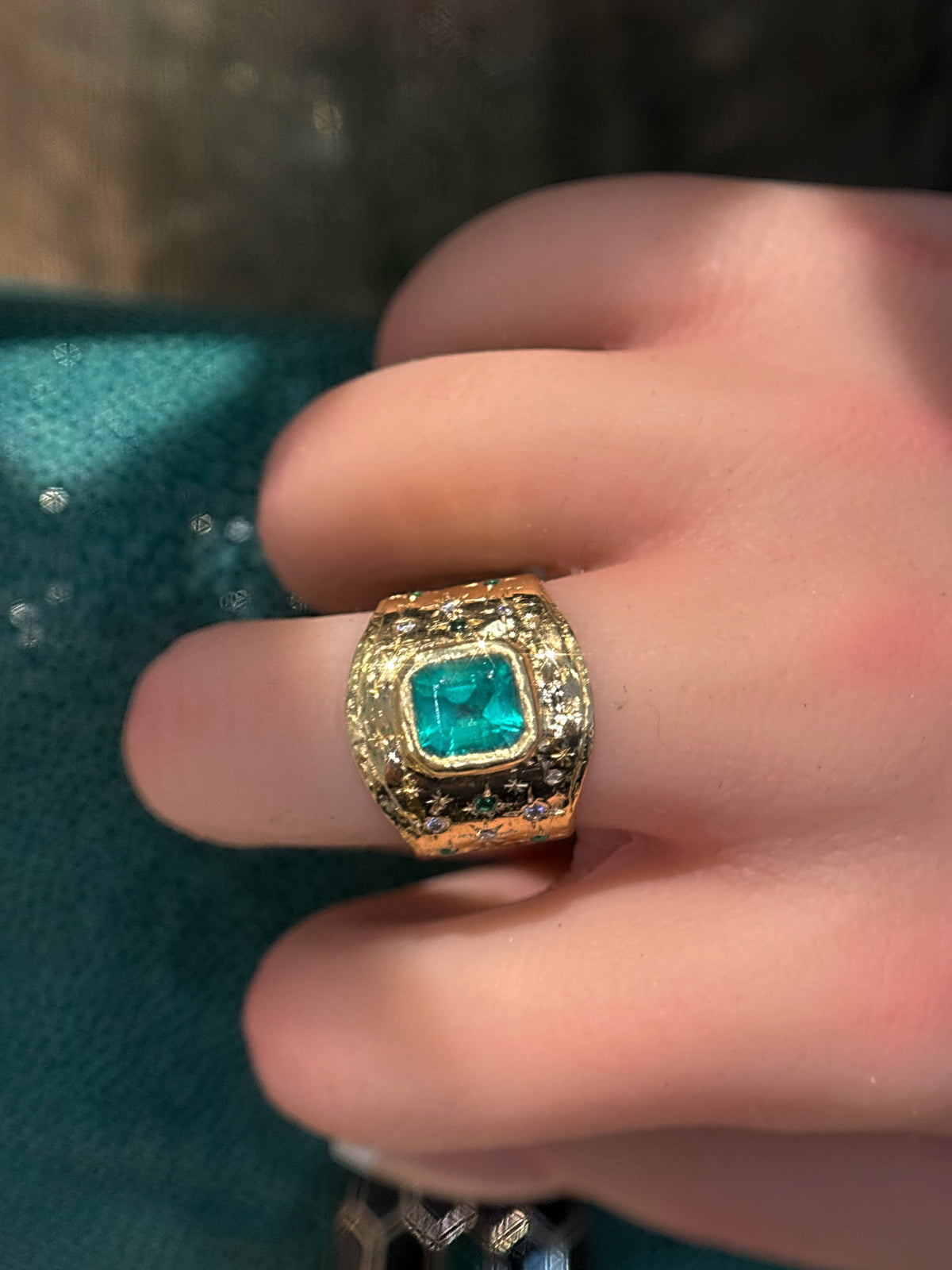“Esmeralda” Colombian Emerald Cigar Ring Band GIA certified 1.48 Cts with Emeralds and Diamonds (Available online and also to View in Person at Stardust, London 101 Walton Street)