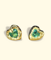 (Collected - Bespoke Variations available) Bezel Set Wobbly Baby Mini Emerald Heart Studs 18 Ct Gold (Pair)