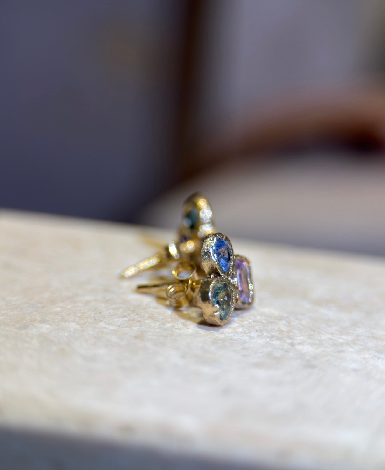 Abstract Puzzle  Mismatched Sapphire Earrings (Pair)
