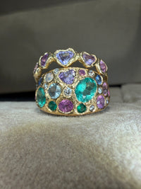 Sapphires and Diamonds Dome Ring 18 Ct Gold “Precious Garden”