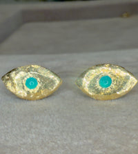 Brazilian Neon Blue Paraiba Tourmaline Princess Eye Stud Earrings (Pair)  (Available at Madlords, Paris)