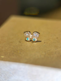 Baby Butterfly Paraiba Tourmaline and Diamonds 18 Ct Gold Stud