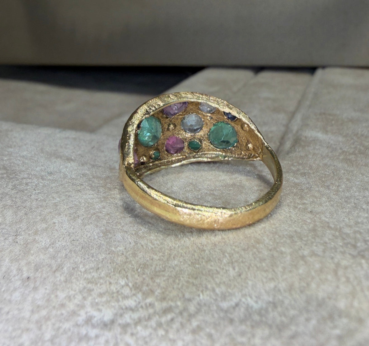 Sapphires and Diamonds Dome Ring 18 Ct Gold “Precious Garden”