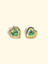 (Collected - Bespoke Variations available) Bezel Set Wobbly Baby Mini Emerald Heart Studs 18 Ct Gold (Pair)