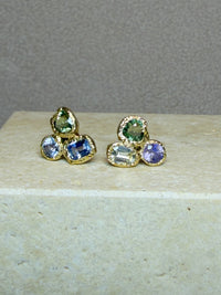 Puzzle Studs Abstract Sapphires 18 Ct Gold Bezel (Pair)