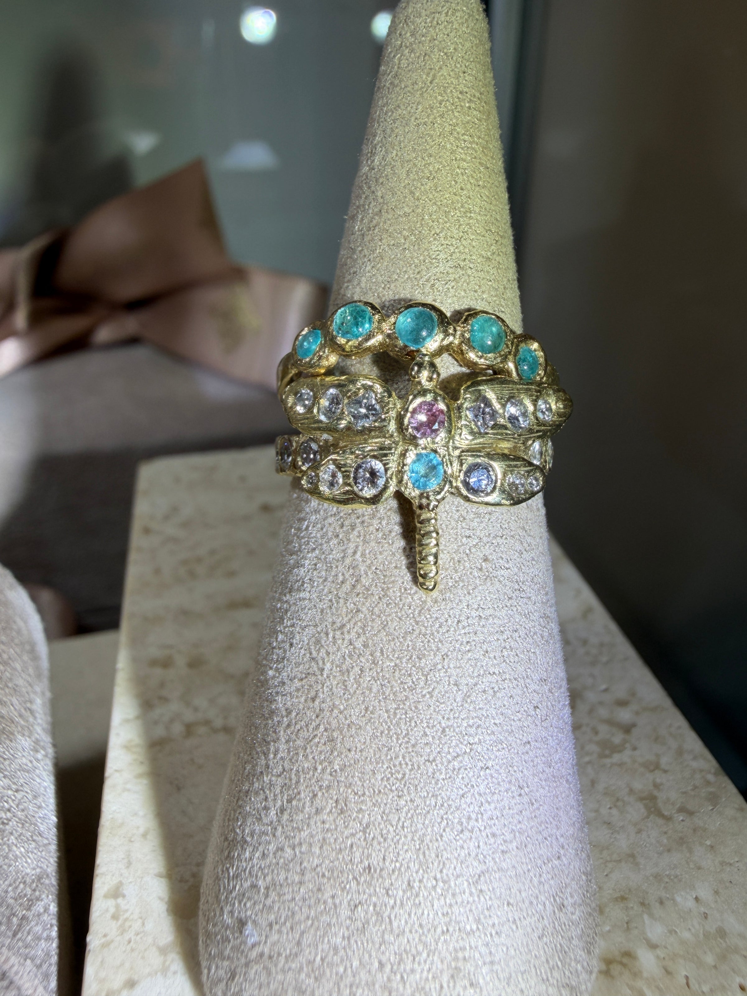 Dragonfly Diamonds Paraiba and Pink Sapphire 18 Ct Gold Ring (Available at Stardust London, 101 Walton Street)