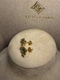Flower Colombian Emerald Earrings 2 in 1 with removable fringe 18 Ct Gold