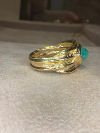 2.5 Cts Paraiba Cabochon Cigar Ring Band 18 Ct Yellow Gold