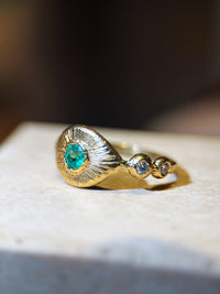 Colombian Emerald Eye Ring with Diamonds 18 Ct Yellow Gold (Available online and also to View in Person at Stardust, London 101 Walton Street)