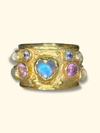 Moonstone Heart Cigar Ring with Sapphires 18 Ct Gold - Collected — Bespoke Variations Available