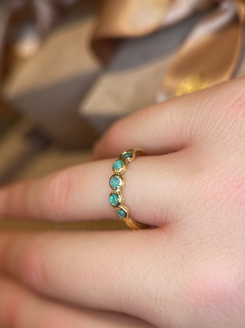 Bubbles Brazilian Neon Blue Paraiba Tourmaline Round Cabochons Bezel Band 18 Ct Gold