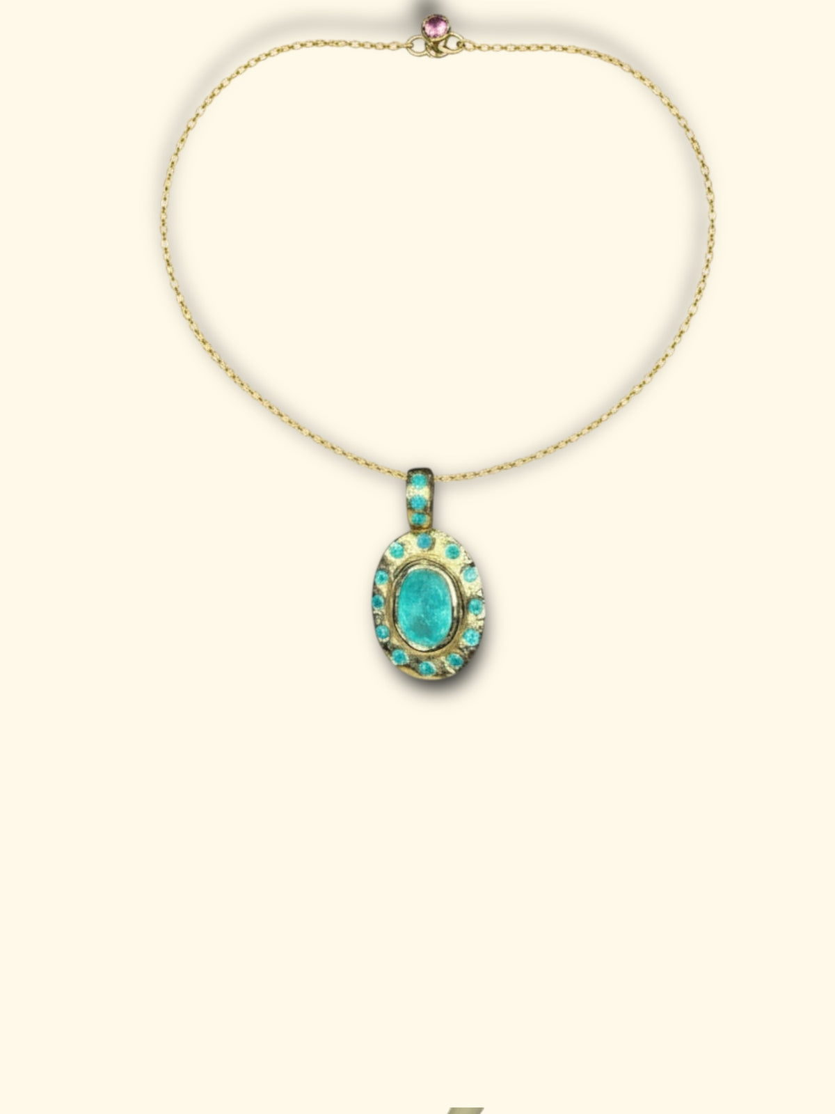 “Azul” Neon Blue Brazilian Paraiba Tourmalines and Mozambique Paraiba Oval Bezel Set Necklace (Pendant Only)