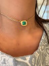 GIA Certified 2.9 Cts Colombian Emerald Half Bezel Set- Cuban Links Chain necklace & choker in 19 Ct Gold