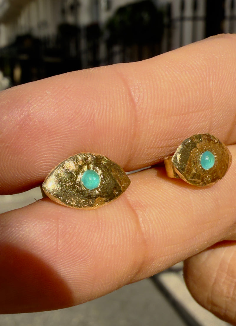 Brazilian Neon Blue Paraiba Tourmaline Princess Eye Stud Earrings (Pair)  (Available at Madlords, Paris)