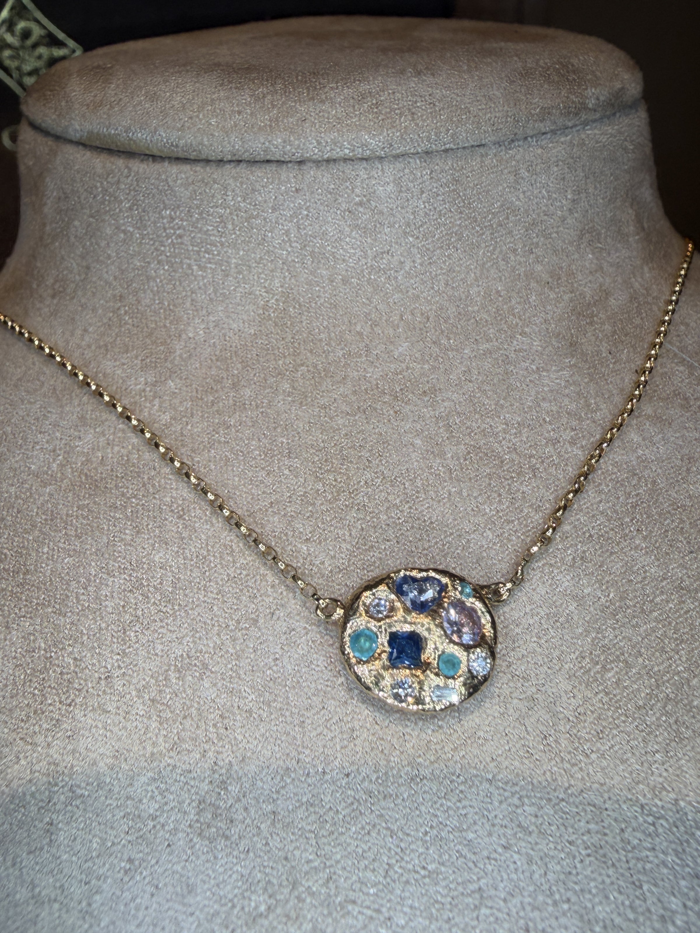 Ocean Cluster Paraiba Tourmalines Blue Sapphires Diamonds Necklace 18 Ct Gold